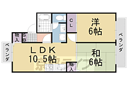 セジュール北ノ口A棟 2LDKの間取図画像