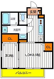 メゾン・ベルフルール 1LDKの間取図画像