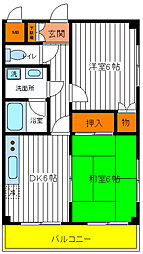 メインビル国立 2DKの間取図画像