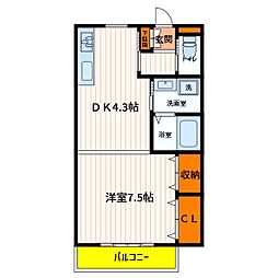 メイフェアー三沢 1DKの間取図画像