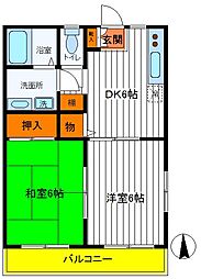 メゾンブランカB 2DKの間取図画像