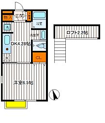 メゾン・ブランシュ2 1Kの間取図画像