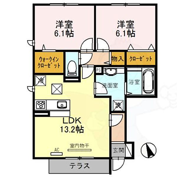 滋賀県大津市雄琴６丁目(賃貸アパート2LDK・1階・60.71㎡)の写真 その2