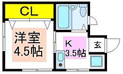 タカタハイツ 1Kの間取図画像