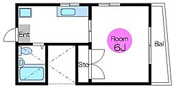 メゾン平岡 1DKの間取図画像