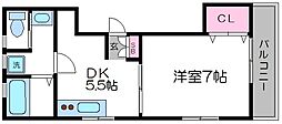 casa理化 1DKの間取図画像