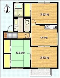 プラム・ビレッジ’97 2階3DKの間取り