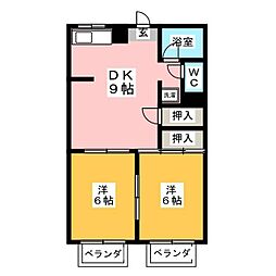 メイウール新川崎 2DKの間取図画像