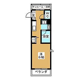 アビタシオンリヴィエール ワンルームの間取図画像