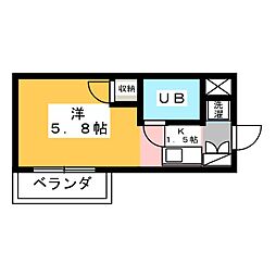 セシオヤコウ ワンルームの間取図画像