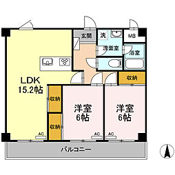 ジェルメ武蔵中原 2LDKの間取図画像