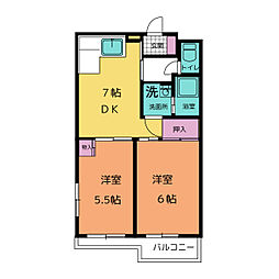 メゾンド城所 2DKの間取図画像