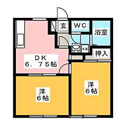 アップルハウス 2DKの間取図画像