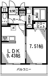 グランドール青葉 1LDKの間取図画像