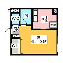 セカンドウィスタリアヒルズ 1Kの間取図画像