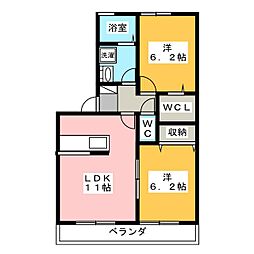 グランデュールもえぎ野 2LDKの間取図画像