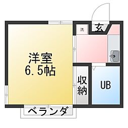 サンカーレス 1Kの間取図画像