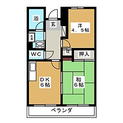 西山第9エルム大倉山 2DKの間取図画像