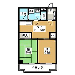ツインアベニューA 2DKの間取図画像