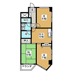 第10菊地ビルアビタシオン大倉山 3DKの間取図画像