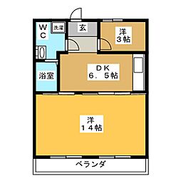 クリフハイツ3号棟 2DKの間取図画像