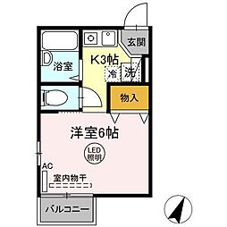 ヒルズ綱島 1Kの間取図画像