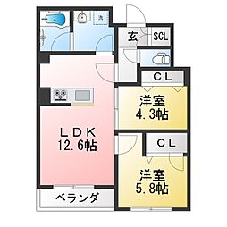 Moana Court 2LDKの間取図画像