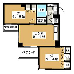 リエス綱島 2DKの間取図画像