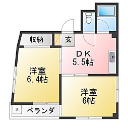 東星ビル 2DKの間取図画像