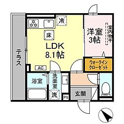 D Paina西寺尾 1LDKの間取図画像