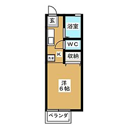 第1神橋ハイツ ワンルームの間取図画像