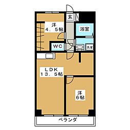 フラワーマンション片倉 2LDKの間取図画像