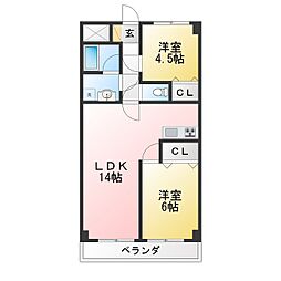 フラワーマンション片倉 2LDKの間取図画像
