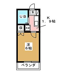 サンヒルズA 1Kの間取図画像
