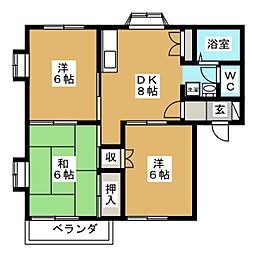 テラスウィステリアD棟 3DKの間取図画像