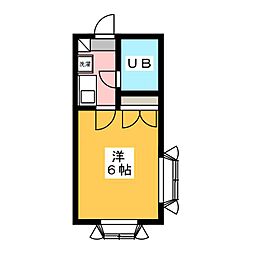 パークヒルズB 1Kの間取図画像