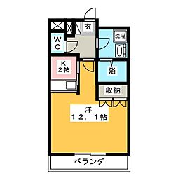 日向セントラルコート ワンルームの間取図画像