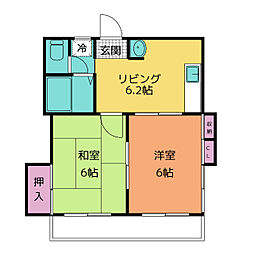 アビタシオンベル 2階2DKの間取り