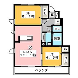 ラッキーベルA 2LDKの間取図画像
