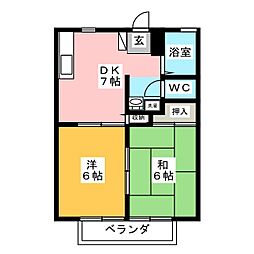 サンライズ緑園 2DKの間取図画像