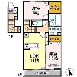 横浜市瀬谷区相沢4丁目アパート 2LDKの間取図画像