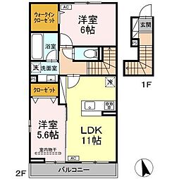 横浜市瀬谷区相沢4丁目アパート 2LDKの間取図画像
