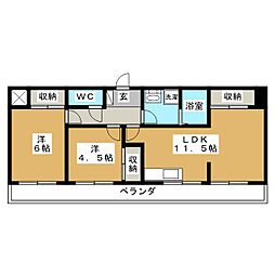 アーバンズプラザイシワタ5 2LDKの間取図画像