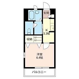 テラダビル 1Kの間取図画像