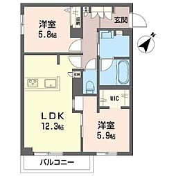 ラ・ピネータ鎌倉 2LDKの間取図画像