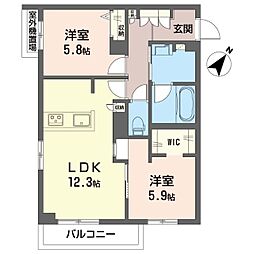 ラ・ピネータ鎌倉 2LDKの間取図画像