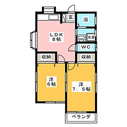 矢島ハイツ 2LDKの間取図画像