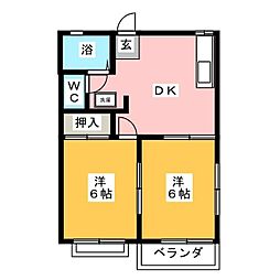 常楽ハイツ3 2DKの間取図画像