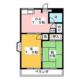 ブルービーチ大船 2DKの間取図画像