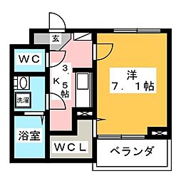 ウィトゥニー 1Kの間取図画像